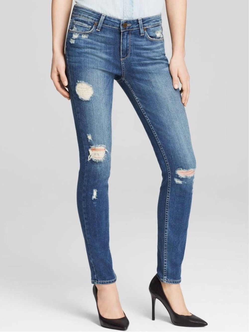 PAIGE Verdugo Ultra Skinny Jeans Danica Destructed Distressed Blue Denim 28